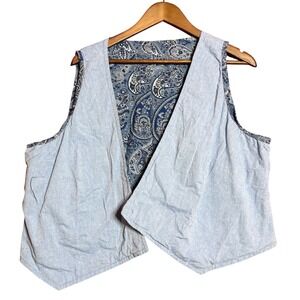 Vintage Unbranded Men NA Reversible Paisley Vest Blue Boho Western Waistcoat